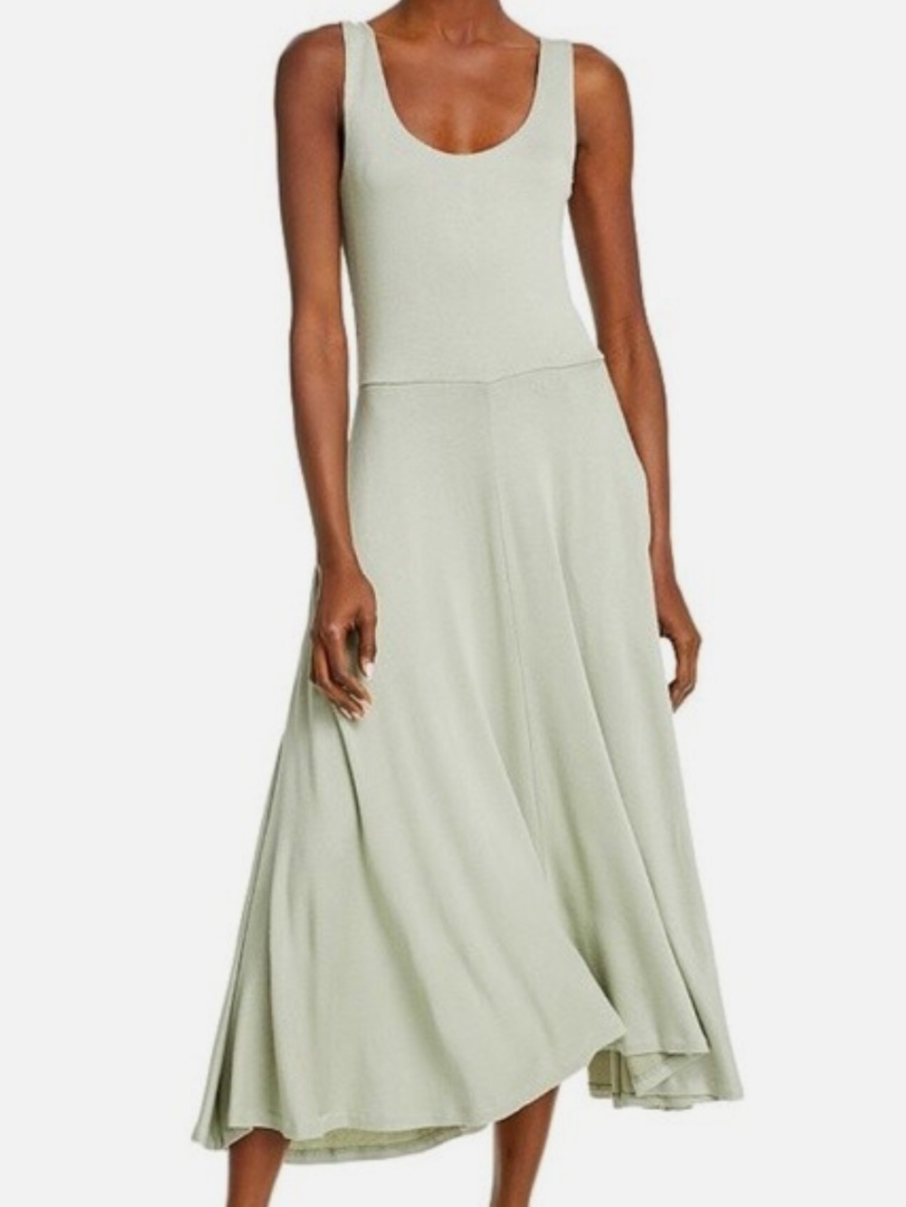 VINCE Sz Md Celery Mint Green Handkerchief Asymmetric Stretch Knit Tank Dress
